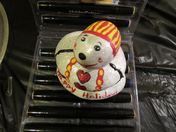 Mr. Snowman Love hand-painted rock